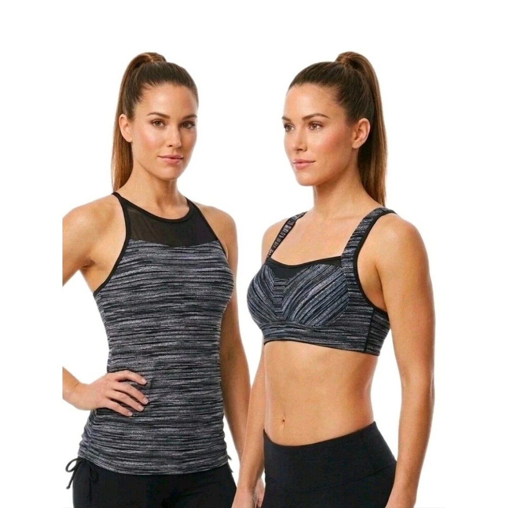 TYR 2-pk Active Top Sport Bra Halter Swim Striated Women's Size S SAMPLES NWOT